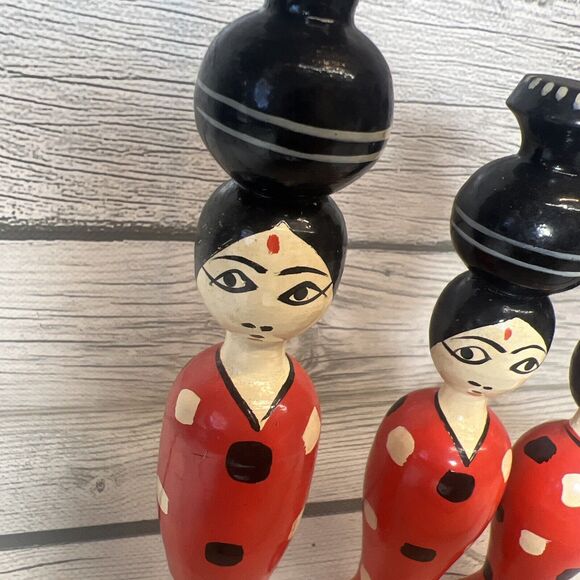 Vintage Creative INDIA Indian Girl - Japanese Wooden Wood KOKESHI Doll - Picture 3 of 9